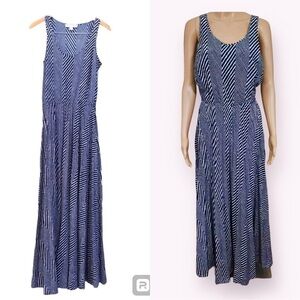 Michael Kors Womens Maxi Chevron Dress Small Blue White Striped Sleevless